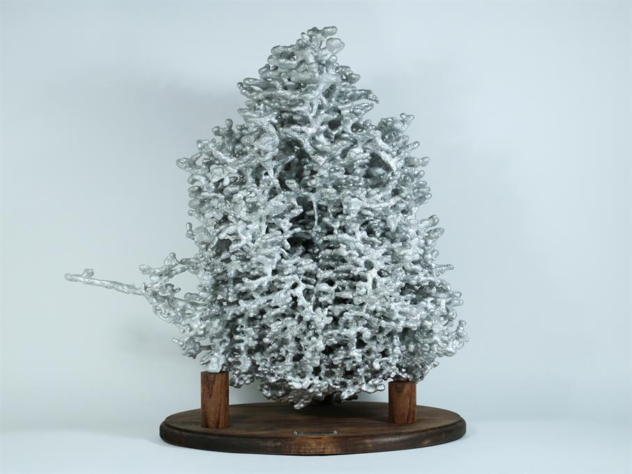 The aluminum fire ant colony cast display from the front